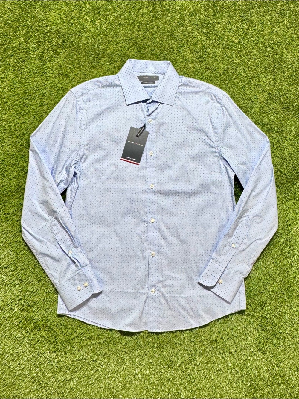 Tommy Hilfiger Slim Fit Stretch Paisley Button Dress Shirt Mens 15 32/33 Blue